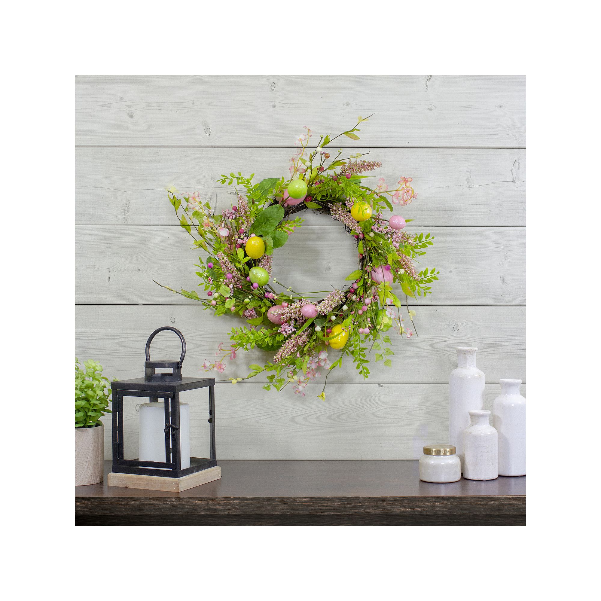 Northlight Easter Egg & Berry Floral Artificial Springtime Wreath, Green