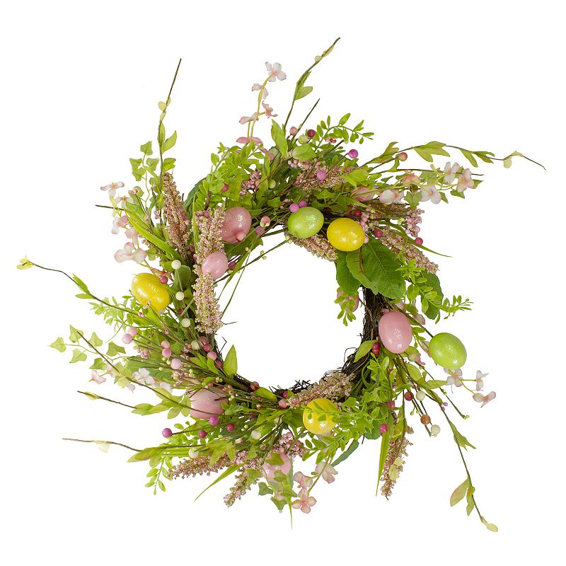 Northlight Easter Egg & Berry Floral Artificial Springtime Wreath, Green, 