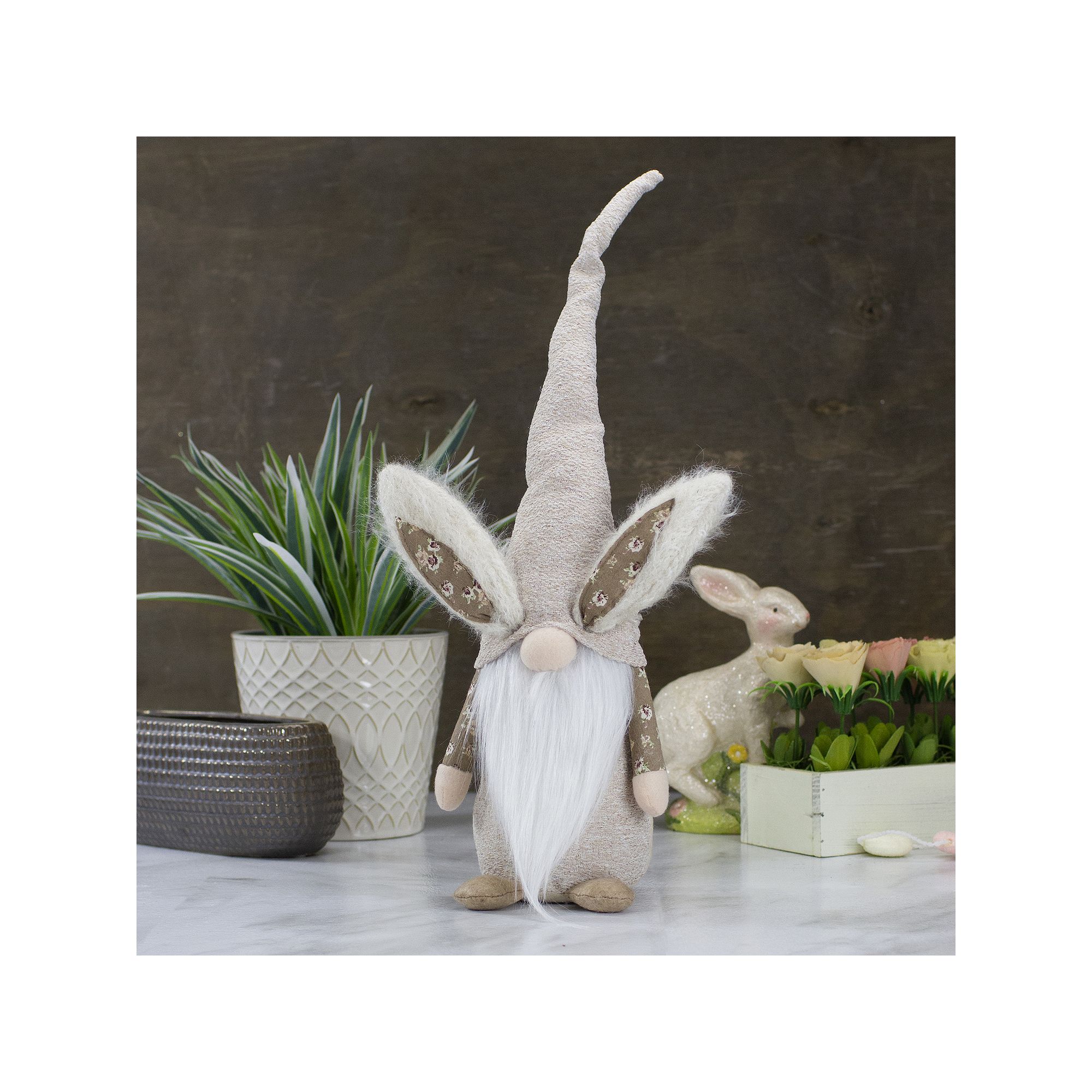 Northlight Floral Easter Gnome Table Decor, Beige