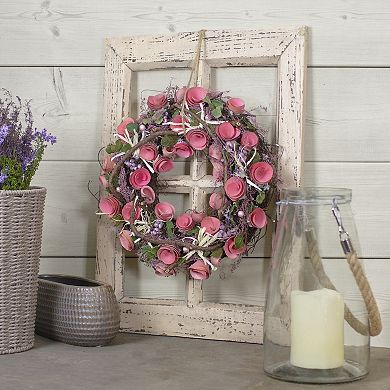 Northlight Pink Floral Berry & Twig Artificial Spring Wreath 