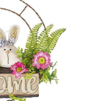 Northlight Rabbit Couple Artificial Floral Springtime "Welcome" Wreath 