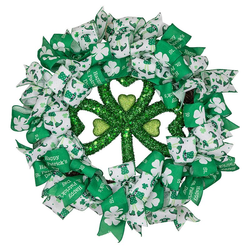 Northlight Shamrock Ribbons St. Patricks Day Wreath, Green, 24