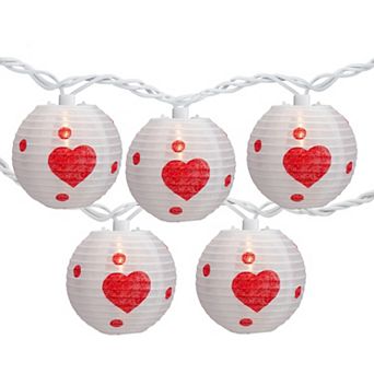 Northlight 10-Count White & Red Heart Paper Lantern Valentine's Day String Lights