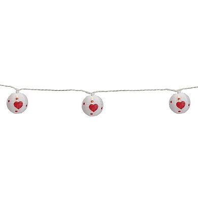 Northlight 10-Count White & Red Heart Paper Lantern Valentine's Day String Lights 