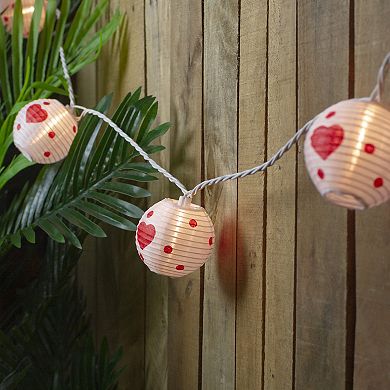 Northlight 10-Count White & Red Heart Paper Lantern Valentine's Day String Lights 