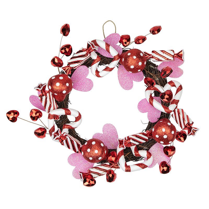 Northlight Red & White Candies & Hearts Valentines Day Artificial Wreath,
