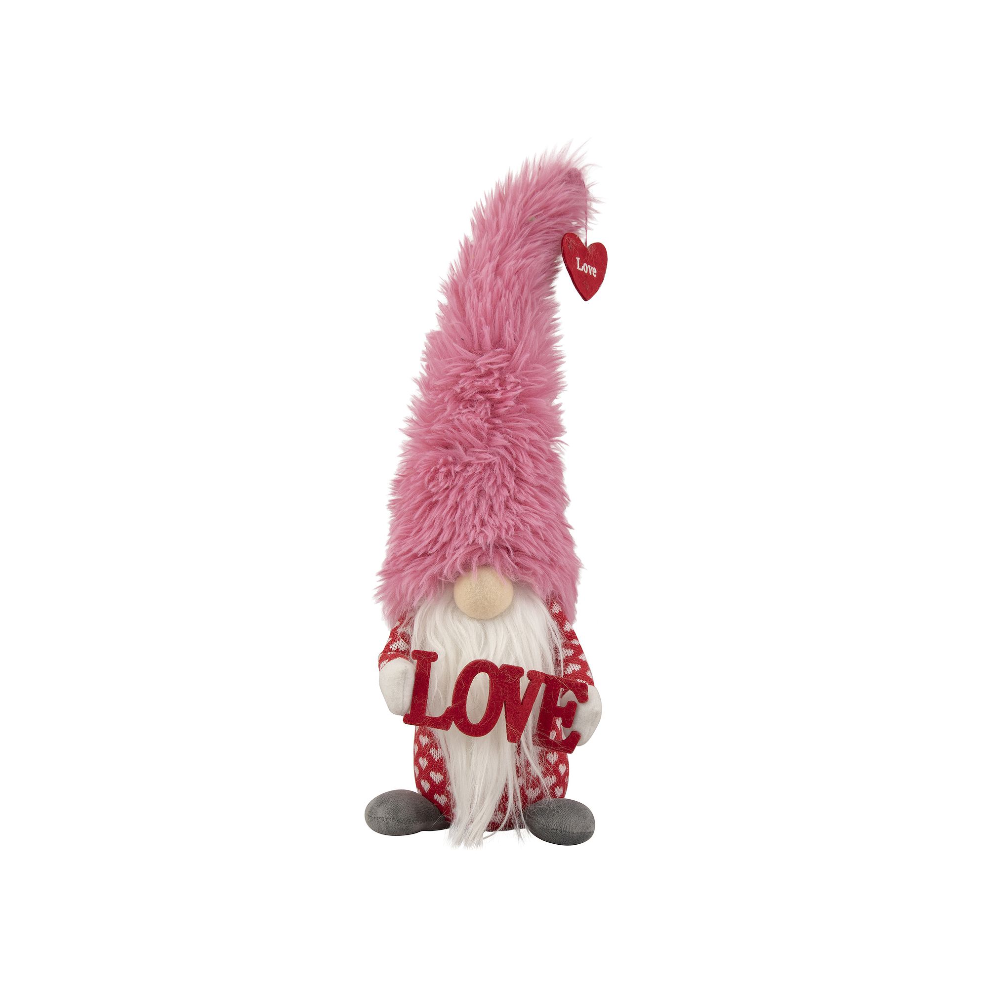 Northlight Fluffy Faux Fur Love Valentines Day Gnome Floor Decor, Pink
