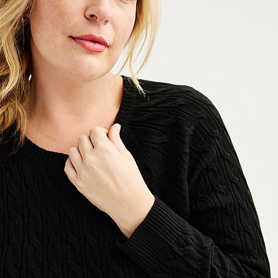 Plus Size Croft & Barrow® The Extra Soft Cabled Crew Neck Sweater