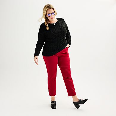 Plus Size Croft & Barrow® The Extra Soft Cabled Crew Neck Sweater