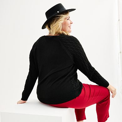 Plus Size Croft & Barrow® The Extra Soft Cabled Crew Neck Sweater