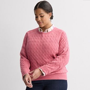 Plus Size Croft & Barrow® The Extra Soft Cabled Crew Neck Sweater