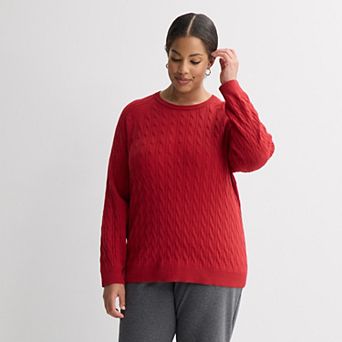 Plus Size Croft & Barrow® The Extra Soft Cabled Crew Neck Sweater