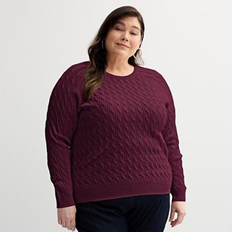 Plus Size Croft & Barrow® The Extra Soft Cabled Crew Neck Sweater