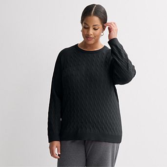 Plus Size Croft & Barrow® The Extra Soft Cabled Crew Neck Sweater