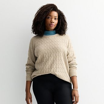 Plus Size Croft & Barrow® The Extra Soft Cabled Crew Neck Sweater