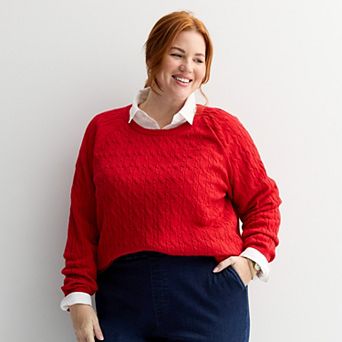 Plus Size Croft & Barrow® The Extra Soft Cabled Crew Neck Sweater