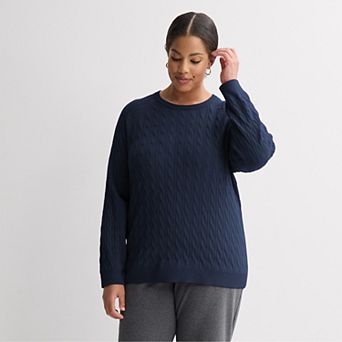Plus Size Croft & Barrow® The Extra Soft Cabled Crew Neck Sweater