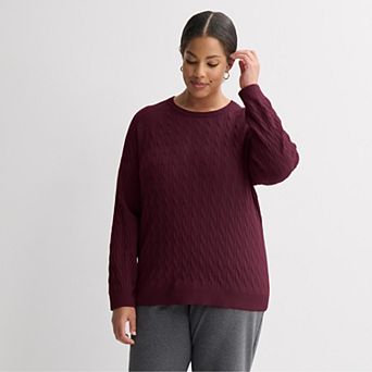 Plus Size Croft & Barrow® The Extra Soft Cabled Crew Neck Sweater