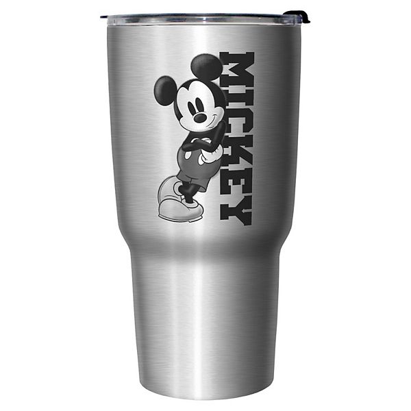 Mickey Leaning on Name Stainless Steel Travel Mug