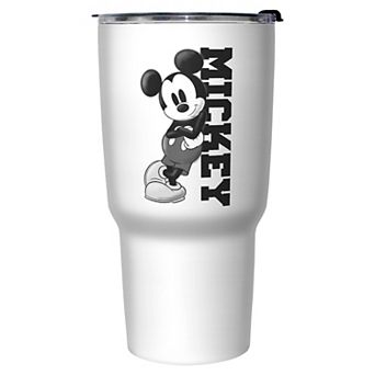 Mickey Leaning on Name Stainless Steel Travel Mug