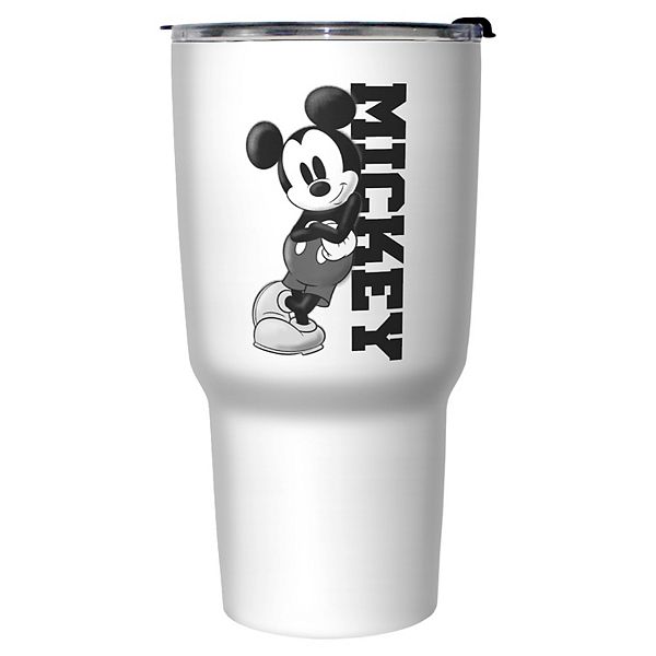 Mickey Leaning on Name Stainless Steel Travel Mug