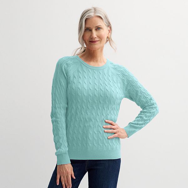 Women's Croft & Barrow® The Extra Soft Cabled Crew Neck Sweater - Barefoot Beach (X SMALL)