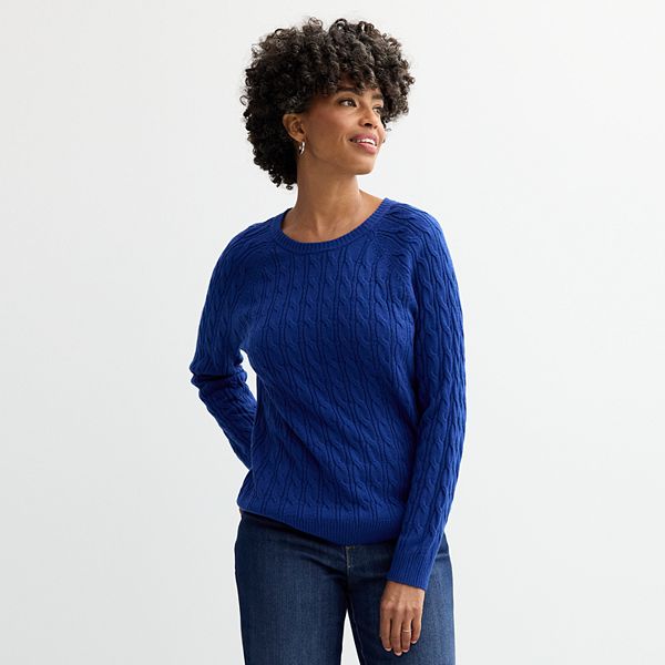 Women's Croft & Barrow® The Extra Soft Cabled Crew Neck Sweater - Flynn Navy (X SMALL)