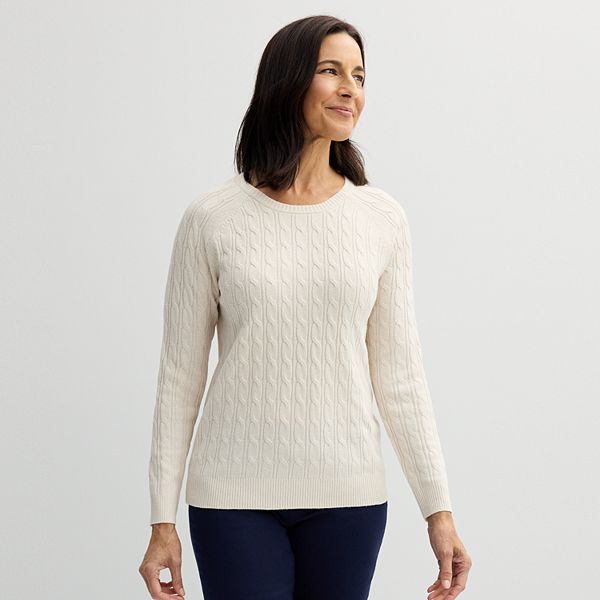 Women's Croft & Barrow® The Extra Soft Cabled Crew Neck Sweater - Ivory (X SMALL)