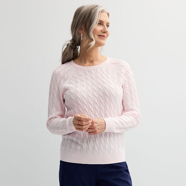 Women's Croft & Barrow® The Extra Soft Cabled Crew Neck Sweater - Light Pink (X SMALL)