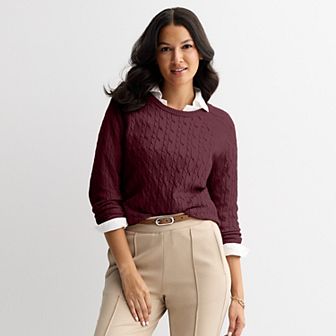 Women's Croft & Barrow® The Extra Soft Cabled Crew Neck Sweater