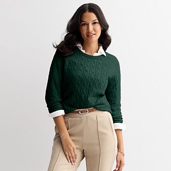 Women's Croft & Barrow® The Extra Soft Cabled Crew Neck Sweater