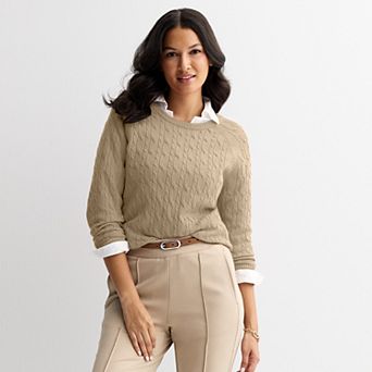Women's Croft & Barrow® The Extra Soft Cable Crew Neck Sweater
