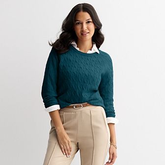 Women's Croft & Barrow® The Extra Soft Cabled Crew Neck Sweater
