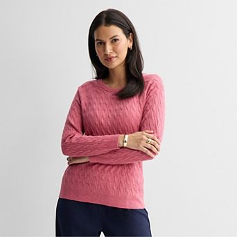 Petite Croft & Barrow® The Extra Soft Cabled Crewneck Sweater