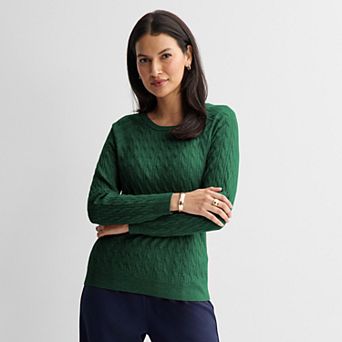 Petite Croft & Barrow® The Extra Soft Cabled Crewneck Sweater