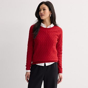 Petite Croft & Barrow® The Extra Soft Cabled Crewneck Sweater