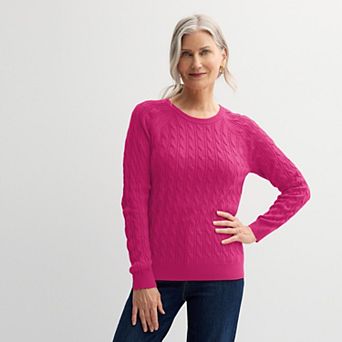 Petite Croft & Barrow® The Extra Soft Cabled Crewneck Sweater