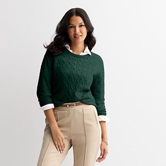 Petite Croft & Barrow® The Extra Soft Cabled Crewneck Sweater