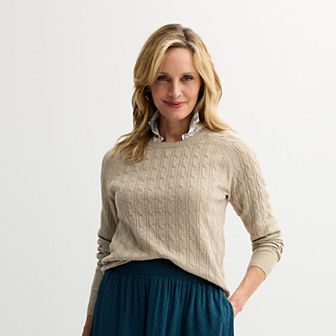 Petite Croft & Barrow® The Extra Soft Cabled Crewneck Sweater
