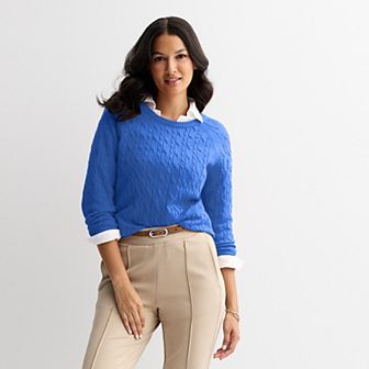Petite Croft & Barrow® The Extra Soft Cabled Crewneck Sweater