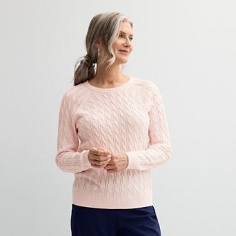 Petite Croft & Barrow® The Extra Soft Cabled Crewneck Sweater