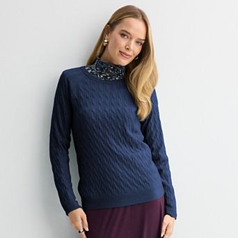 Petite Croft & Barrow® The Extra Soft Cabled Crewneck Sweater