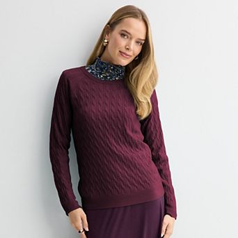 Petite Croft & Barrow® The Extra Soft Cabled Crewneck Sweater