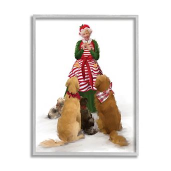 Stupell Home Decor Mrs. Claus & Dogs Silver Finish Framed Wall Art