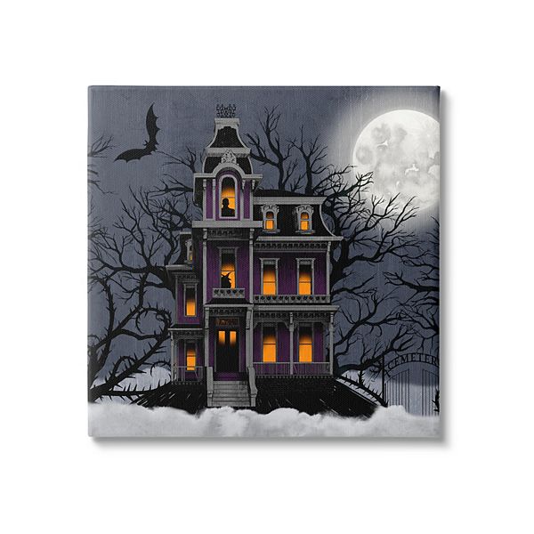 Stupell Home Decor Creepy Haunted House Canvas Wall Art