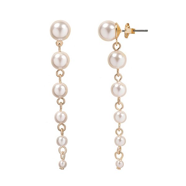 Draper James Rsvp Gold Tone Simulated Pearl Graduated Linear Drop Earrings