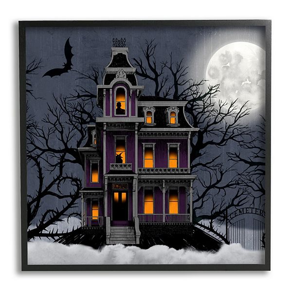 Stupell Home Decor Creepy Haunted House Framed Wall Art