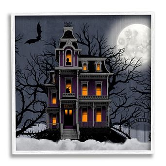 Stupell Home Decor Creepy Haunted House White Framed Wall Art
