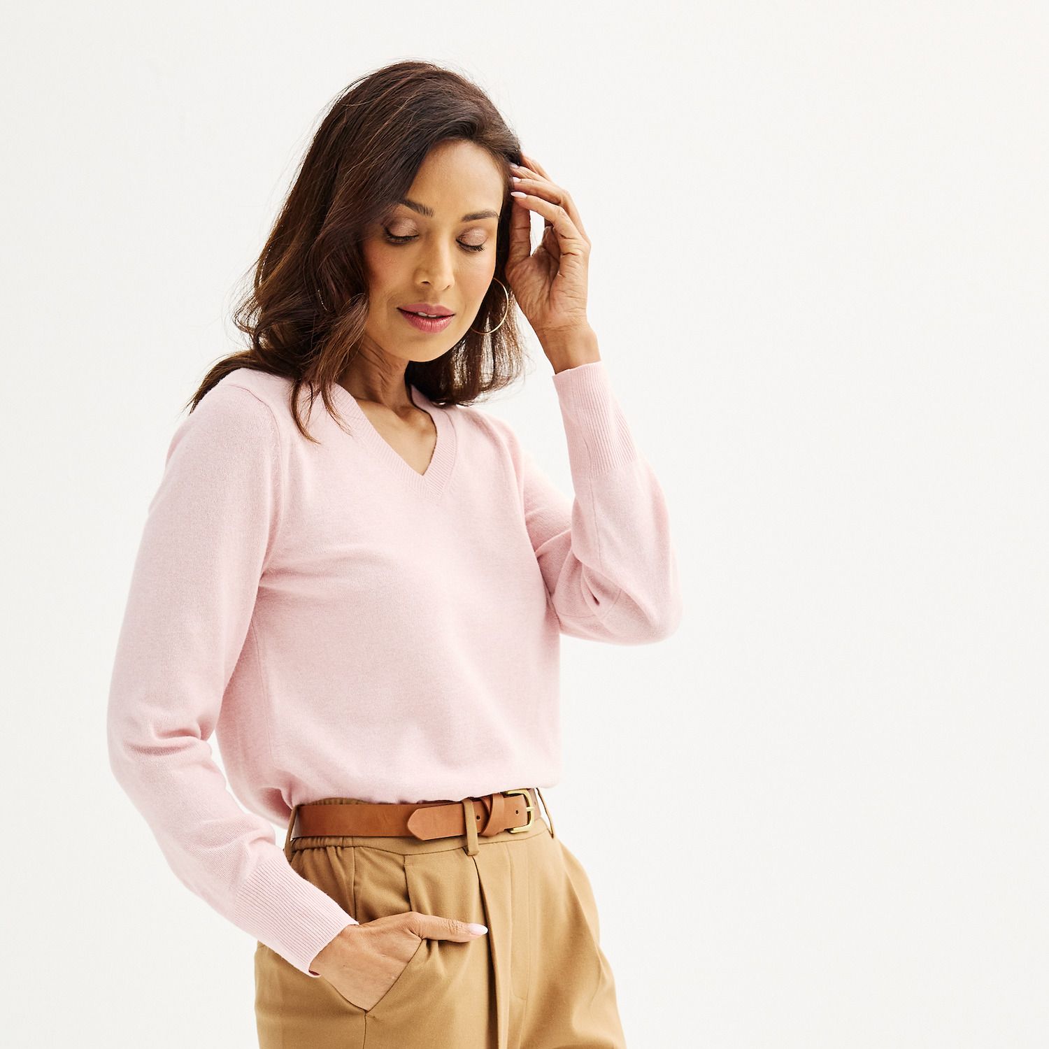 Женские свитеры Petite Croft & Barrow® Extra Soft V-Neck, цвет: Розовый
