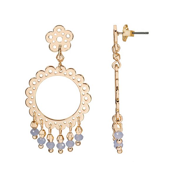 DRAPER JAMES RSVP Gold Tone Open Filigree Flower Beaded Drop Earrings